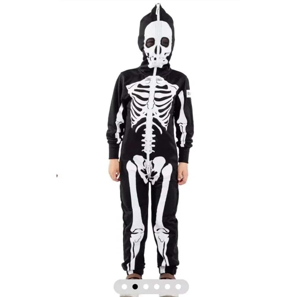 TIPSY ELVES ONE PIECE ZIP UP MASK SKELETON JUMPSUIT Youth Size Large 10-11 - NEW